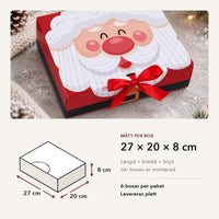 Måttbild: julpresentbox med julfigurer, 27 × 20 × 8 cm